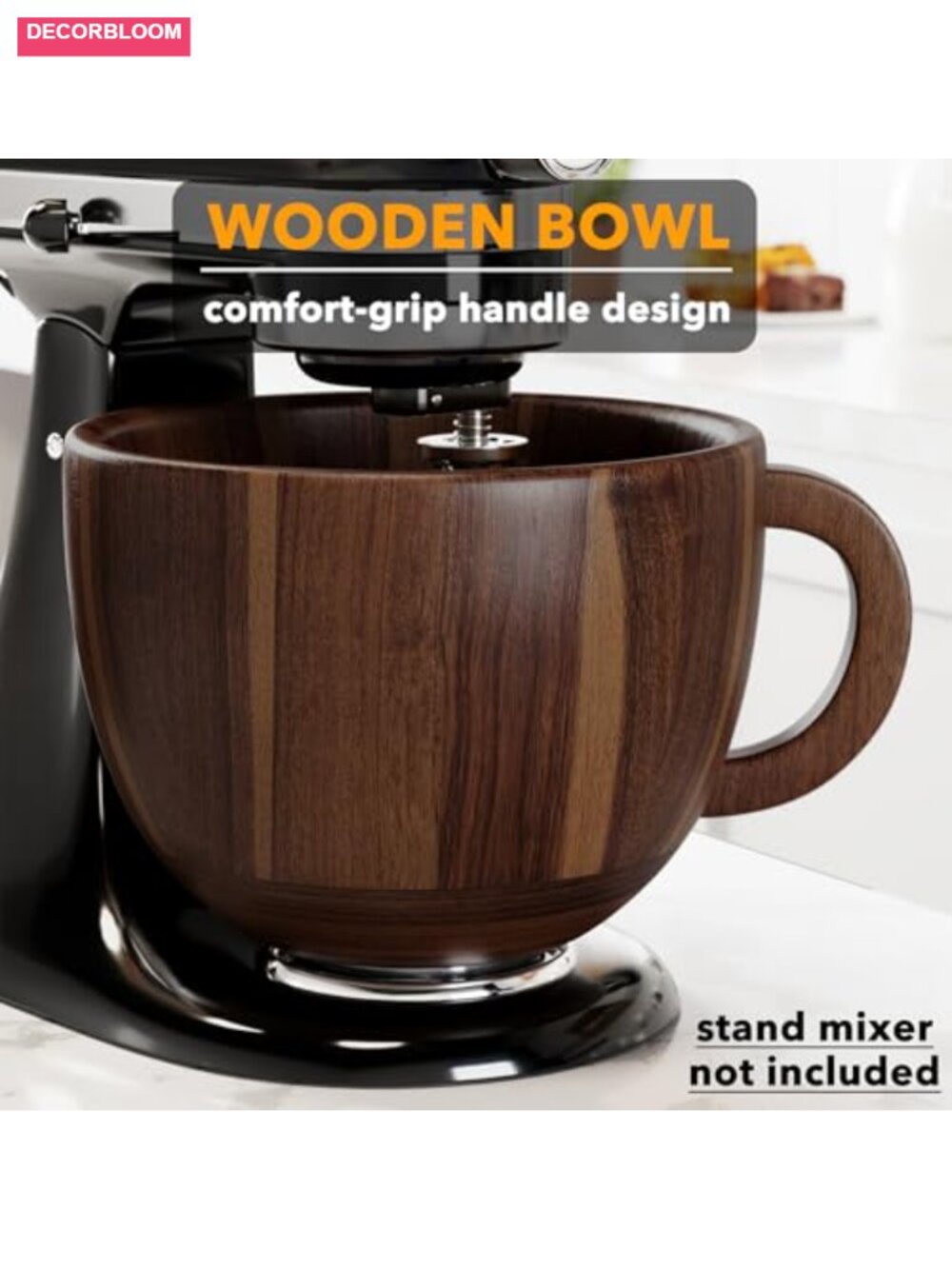 Acacia Wood Mixing Bowl with Handle for Stand Mixer - Picture 2 of 5